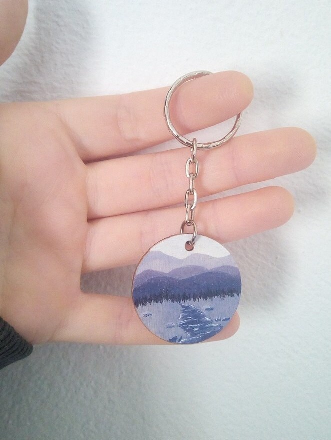 Hand Painted Keyring Purple Wooden Key Chain Minimalistic Etsy