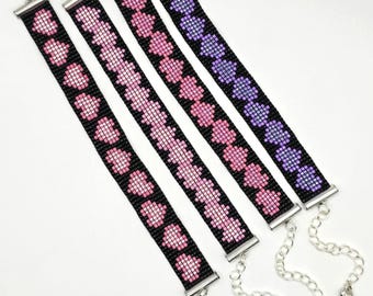 Pulseras ajustables de cuentas en telar - Patrones de corazón {Cuentas Miyuki Delica}