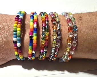 Pulseras de cuentas de alambre con memoria de doble espiral - Temas de arcoíris