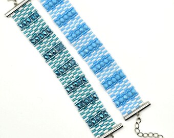 Pulseras ajustables de cuentas en telar: diseños azules únicos {Cuentas Miyuki y cristales austriacos}
