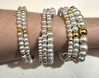 Pulseras de alambre con memoria y perlas de vidrio