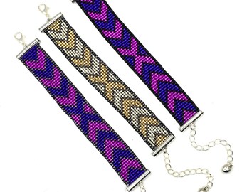 Pulseras ajustables de cuentas en telar - Patrón de múltiples cuentas (Cuentas Miyuki y de cristal austriaco)