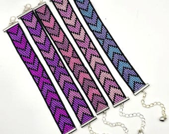 Pulseras ajustables de cuentas en telar - Diseño de cuentas mixtas {Cuentas de cristal Miyuki y austriaco}