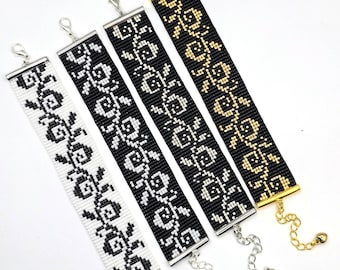 Adjustable Loom Beaded Bracelets - Swirling Floral Pattern {Miyuki Delica Beads}