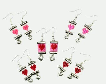 Pendientes colgantes hipoalergénicos con cuentas de telar - Patrón de corazón de San Valentín (Cuentas Miyuki Delica)