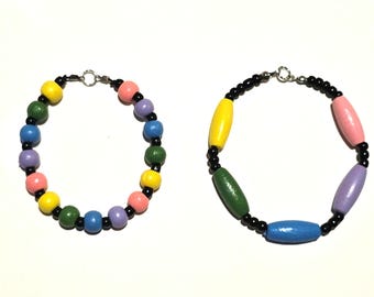 Beaded Stretch Bracelets - Rainbow Colors {Wooden Beads}