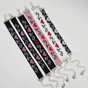 Adjustable Loom Beaded Bracelets - Valentine Heart Patterns {Miyuki Delica Beads}