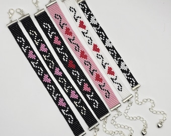 Pulseras ajustables de cuentas en telar - Patrones de corazones de San Valentín {Cuentas Miyuki Delica}