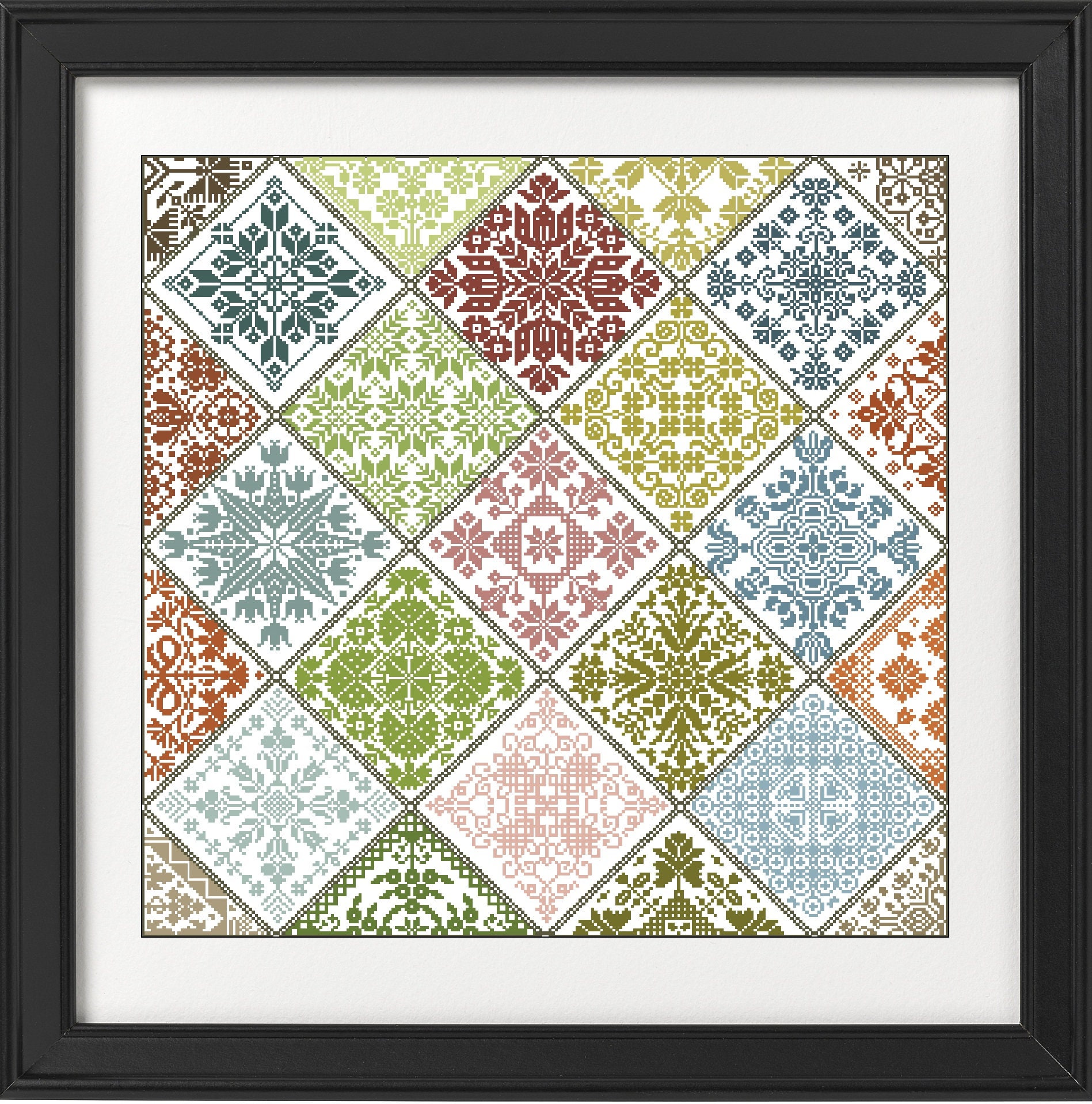 Sampler Quaker Cushion Cross Stitch Pattern PDF Primitive Etsy