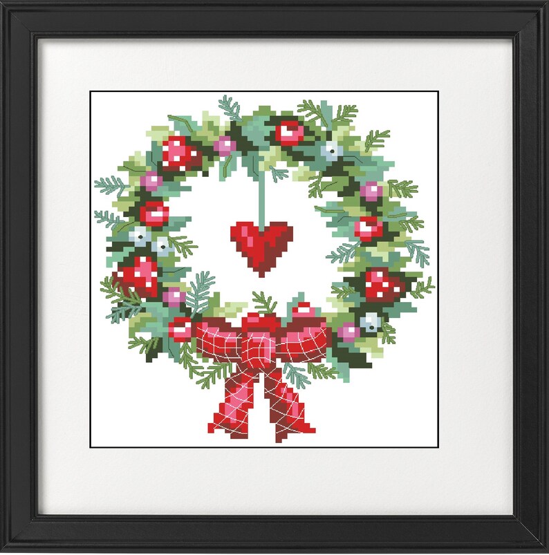 Winter Christmas Small Wreath Cross Stitch Pattern PDF Decor Etsy