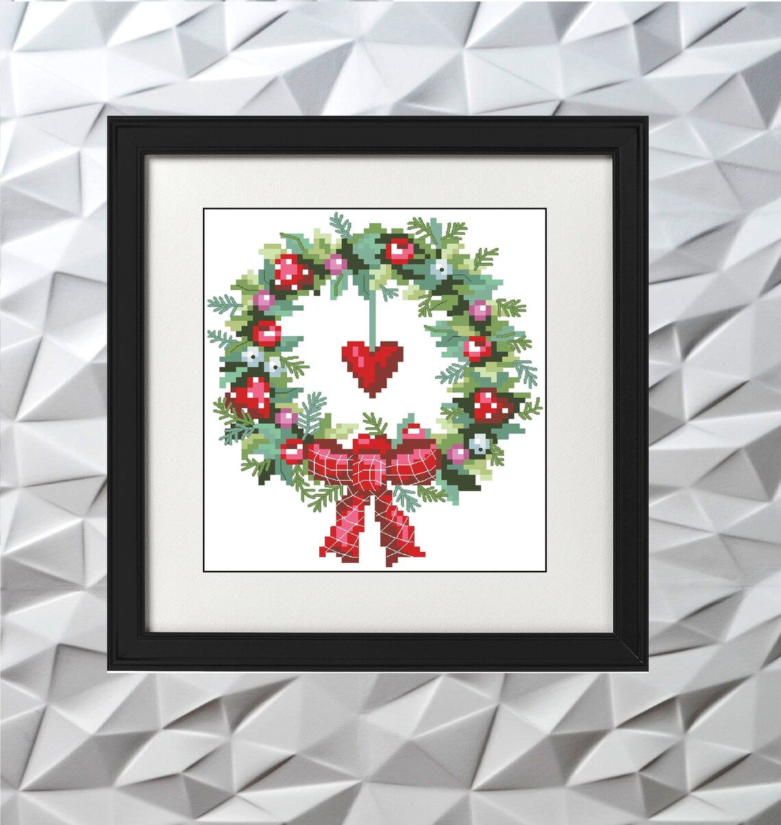 Winter Christmas Small Wreath Cross Stitch Pattern PDF Decor Etsy