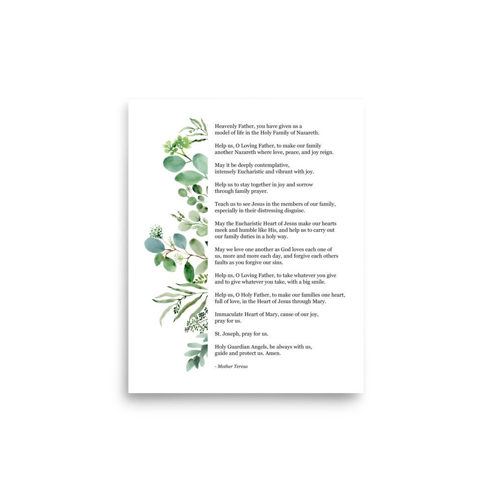 Mother Teresa Prayer for Families Catholic Prayer Print Catholic Home ...