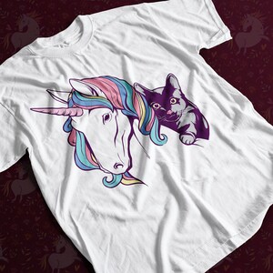 Unicorn & Cat T-Shirt | Funny Unicorn | Comic Cat T-Shirt