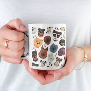 Dog Head&#39;s Patterned Mug | Dog Lover Gift | Different Dog Breeds