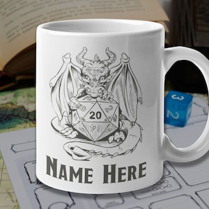 Personalised DnD Dragon Mug | Customised DnD D20 Dice Gift