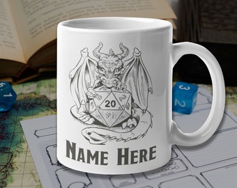 Personalised DnD Dragon Mug | Customised DnD D20 Dice Gift