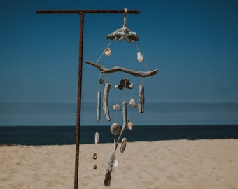 Natural Driftwood & Shells Wind Chime, Beach Mobile, Sun Catcher, Coastal Decor