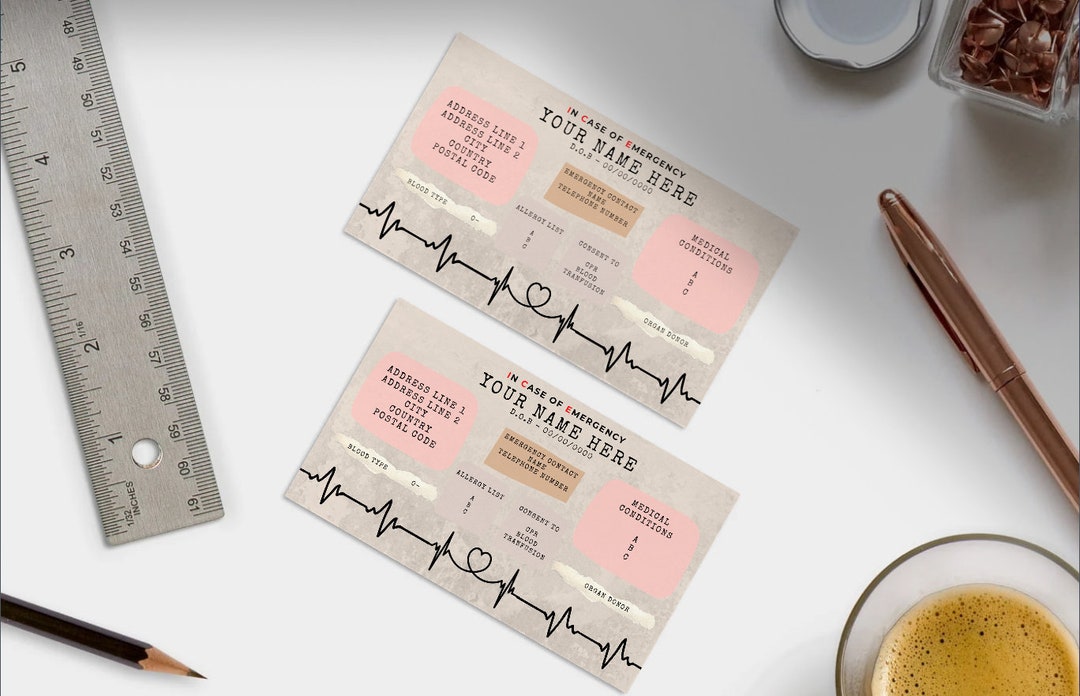 Laminated Emergency Medical Card Etsy UK