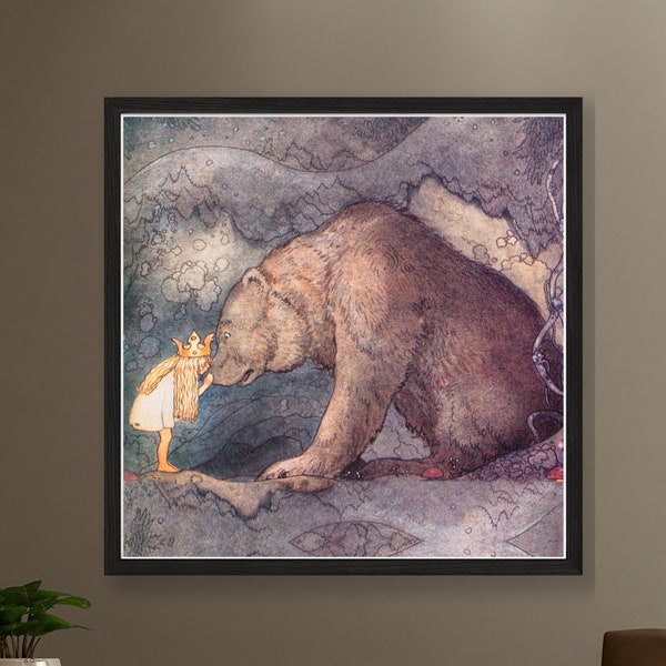 John Bauer, She kissed the bear on the nose (1912). Wall Decor Art Poster