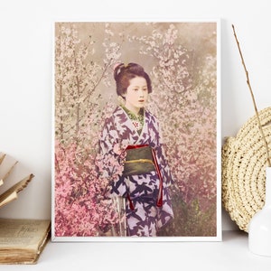 Geisha and Cherry Blossom by Ogawa Kazumasa. Wall Art Decor Poster.