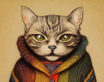 Nigel, an original cat design by Kitty Rose, Wall Decor Art Print