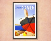 Summer in Italy Vintage Travel Poster. Wall Decor Art Print