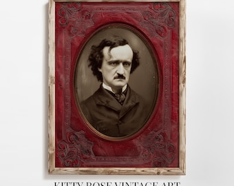 Edgar Allan Poe Portrait, Printable Wall Art, Victorian Gothic Study, Dark Academia, Digital Download