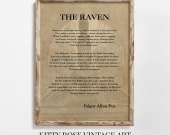 The Raven Poem By Edgar Allan Poe, Printable Wall Decor, Victorian Dark Academia, Digital Download