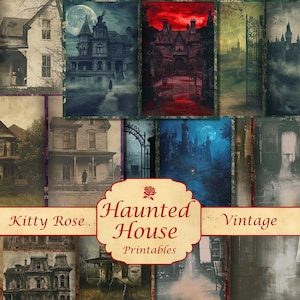 Haunted House Junk Journal Pages, Digital Download, Journals, Scrapbooking, Papercraft. 8 Vintage Spooky, Ghostly Haunted Gothic Collection