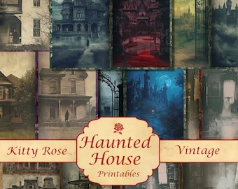 Haunted House Junk Journal Pages, Digital Download, Journals, Scrapbooking, Papercraft. 8 Vintage Spooky, Ghostly Haunted Gothic Collection