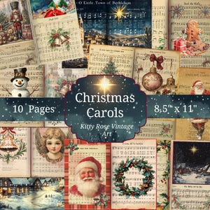 Timeless Christmas Hymns & Carols Junk Journal Pages Digital Download, Vintage Scrapbook, Collage Printable