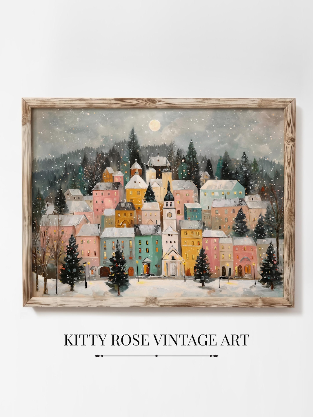Silent Snowfall Rustic Snowy Village Print, Cozy Winter Wall Decor ...