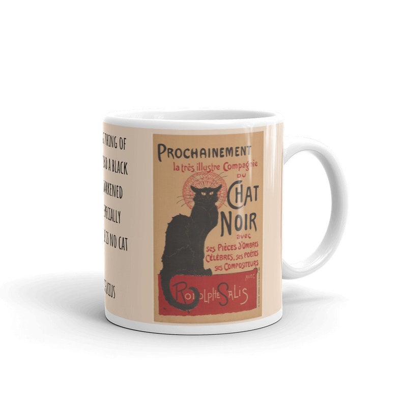 Le Chat Noir Vintage Poster Mug with Black Cat Confucius Quote, A Unique Gift image 1