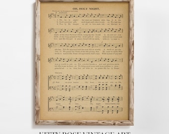O Holy Night, Vintage Christmas Hymn Music, Printable Wall Art, Instant Digital Download