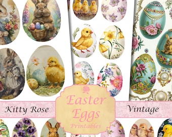 Easter Eggs Printables, Digital Download for Junk Journals, Scrapbooking, Papercraft. Charming Vintage Theme Easter Eggs collection to print