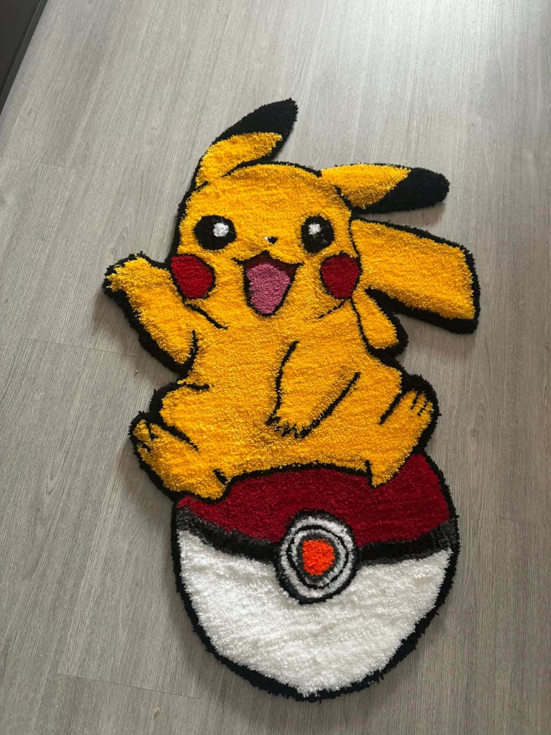 Pikachu Rectangle Rug Pikachu Pokeball Tufted Rug Handmade - Etsy