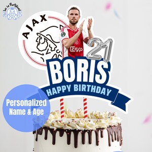 Topo de bolo digital do Ajax | Tema de futebol | Centro de mesa de futebol | Jordan Henderson | Premier League | Liga dos Campeões | Ajax Amsterdam