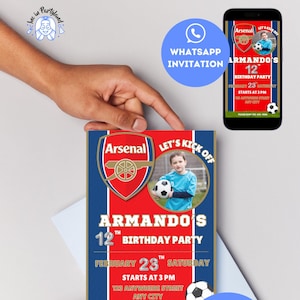 Digitale Arsenal-Geburtstagseinladung | Personalisierte Fußball-Geburtstagseinladung I Fußball-Geburtstagseinladung I | Fußballthema | Fußballeinladung