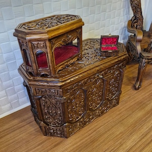 Set of 3 Carved Dowry Chests Handcarved wooden chest,wooden hope chest,handmade storage trunk,handmade walnut box Active.hope chest