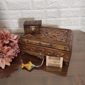 Multi-Purpose Walnut Carved Domed Jewelry Box gift set