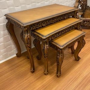 Set of 3 hand carved walnut coffee table,  Coffee Table, Handcarving Table,wooden table