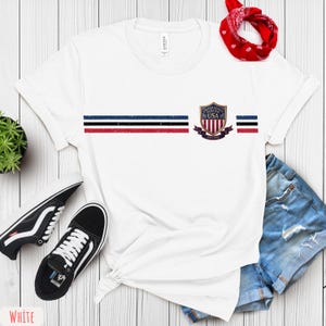 Bella Canvas US Soccer Shirt, Retro USA Soccer Tee with Crest, Vintage Soccer Chest Stripe T-Shirt, Patriotic American Soccer Fan Gift image 2