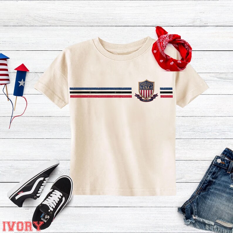 Bella Canvas US Soccer Shirt, Retro USA Soccer Tee with Crest, Vintage Soccer Chest Stripe T-Shirt, Patriotic American Soccer Fan Gift image 5