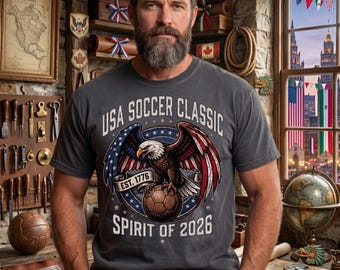 Comfort Colors USA Soccer Classic Shirt, Vintage 2026 Match Day Tee, Retro Bald Eagle Patriotic T-Shirt, Spirit of 2026 American Fan Gear