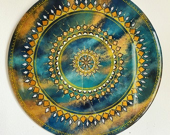 EarthBlue Original Art Mandala Azur Résine