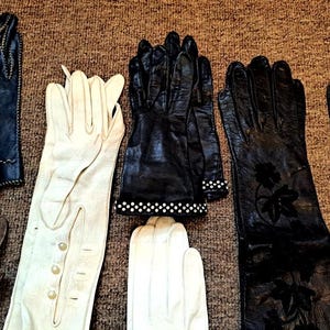 Vintage Italian French Long Short Leather Cloth Gloves Womens Ladies Driving SZ6