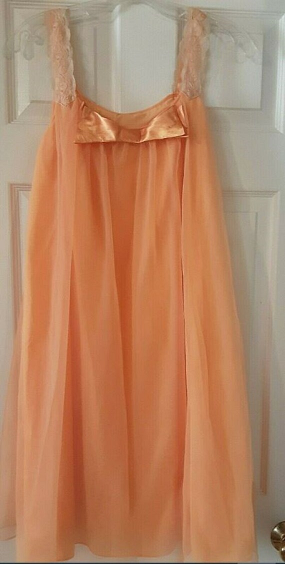 Vintage 1960's Orange Peach Sheer Satin Lace Night