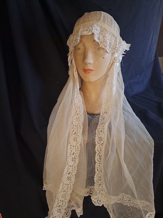 Antique French Net Lace Wedding Bridal Veil Headpi
