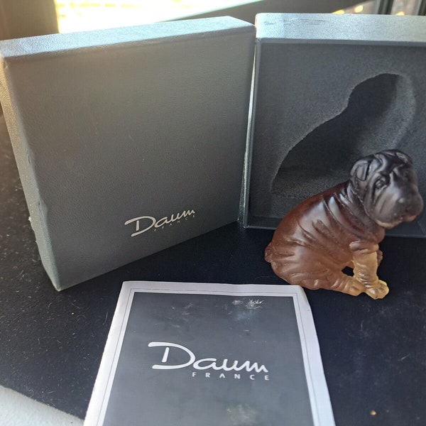 Daum Pate-De-Verre Glass Shar Pei Dog Figurine W/ Org Box