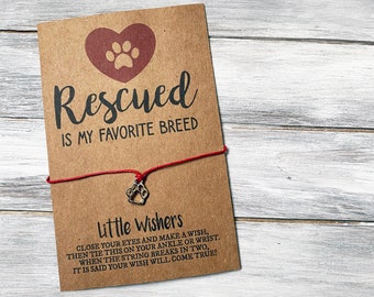 Rescued Is My Favorite Breed - Wish Bracelet - Rescue Pet - Paw Print Bracelet - Rescue Dog Bracelet - Pet Adoption Gift - Animal Rescue
